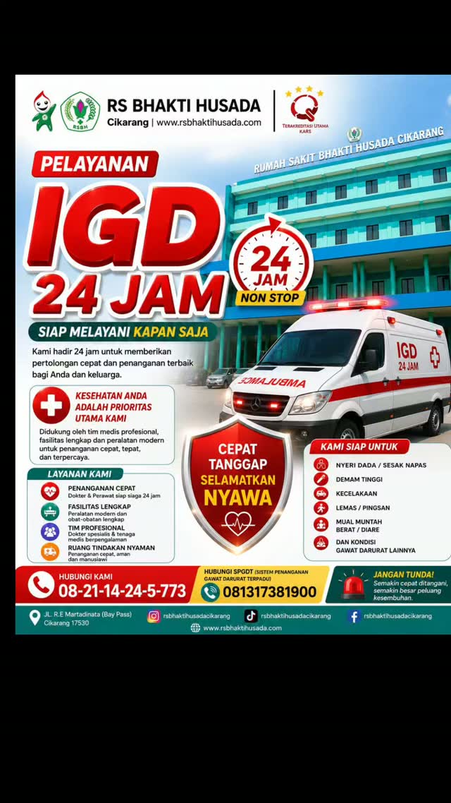 Warga Cikarang Wajib Tahu, Penanganan Darurat Ambulance hingga Pelayanan Cepat & Tepat 24 Jam di IGD RS Bhakti Husada Cikarang